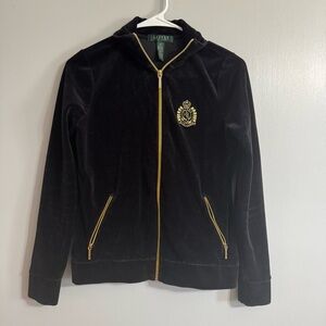 Ralph Lauren Black Velvet Jacket with Gold Embroidery Size Small